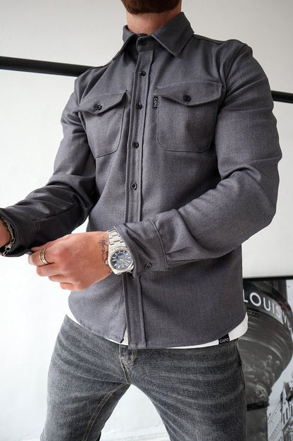 Overshirt – Herrenjacke mit Umlegekragen und Knöpfen, mit Taschen-Chaps Herrenmode