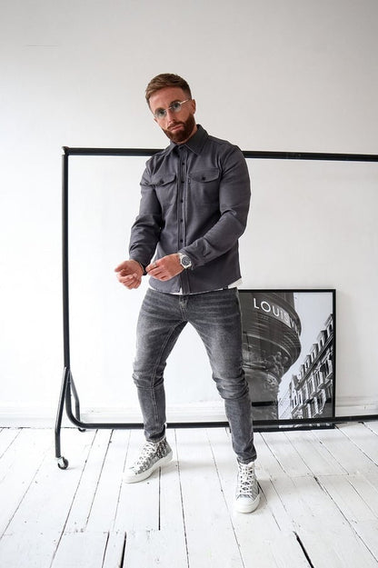 Overshirt – Herrenjacke mit Umlegekragen und Knöpfen, mit Taschen-Chaps Herrenmode