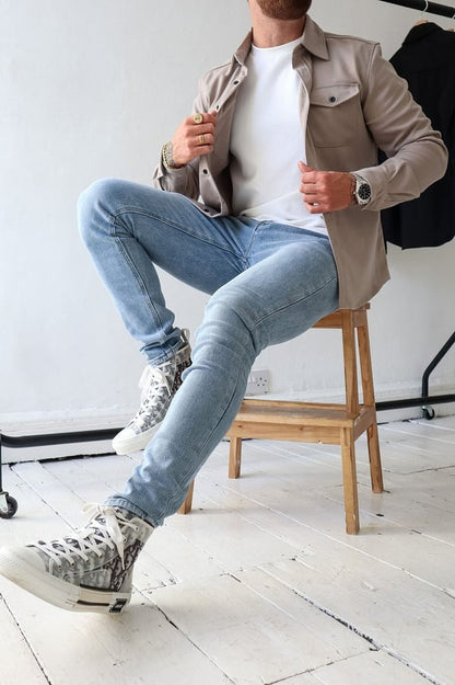 Overshirt – Herrenjacke mit Umlegekragen und Knöpfen, mit Taschen-Chaps Herrenmode