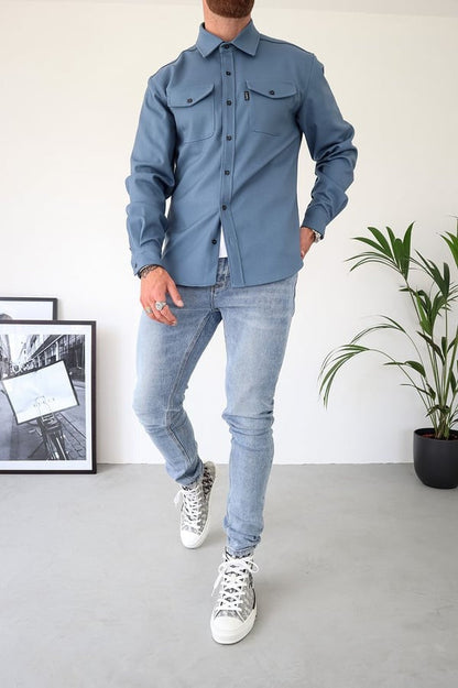 Overshirt – Herrenjacke mit Umlegekragen und Knöpfen, mit Taschen-Chaps Herrenmode
