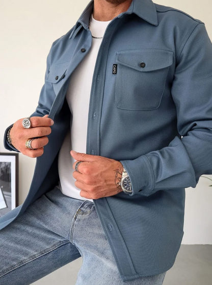 Overshirt – Langärmeliges Herrenhemd Mit Knopfleiste Und Brusttaschen-Blau-XS-Chaps Herrenmode