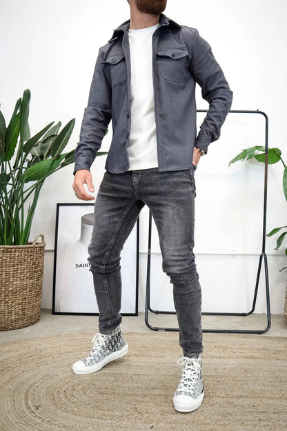 Overshirt – Langärmliges Herrenhemd mit Brusttaschen und Knöpfen-Chaps Herrenmode