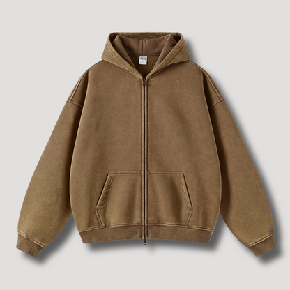 Oversized Hoodie | Reißverschluss | Washed | Zipper Hoodie | Hoodie für Männer-Beige-XS-Chaps Herrenmode