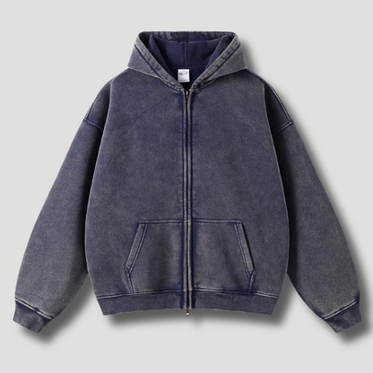 Oversized Hoodie | Reißverschluss | Washed | Zipper Hoodie | Hoodie für Männer-Blau-XS-Chaps Herrenmode