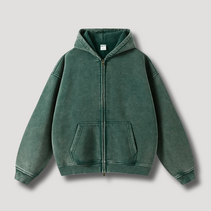 Oversized Hoodie | Reißverschluss | Washed | Zipper Hoodie | Hoodie für Männer-Grün-XS-Chaps Herrenmode