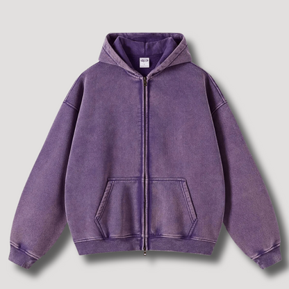 Oversized Hoodie | Reißverschluss | Washed | Zipper Hoodie | Hoodie für Männer-Lila-XS-Chaps Herrenmode