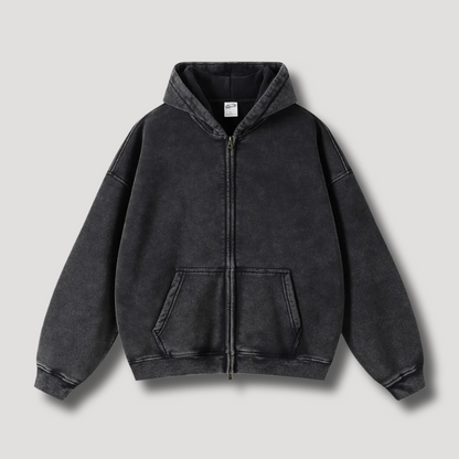 Oversized Hoodie | Reißverschluss | Washed | Zipper Hoodie | Hoodie für Männer-Schwarz-XS-Chaps Herrenmode