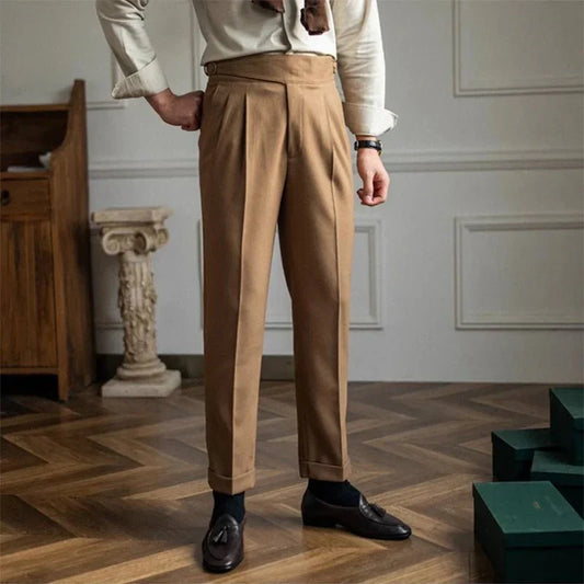 Plisseehose – Gerade geschnittene Freizeithose für Herren mit verstellbarem Bund-Khaki-S-Chaps Herrenmode