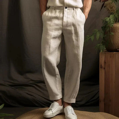 Plisseehose – Locker sitzende Leinenhose für Männer für den Sommer-Beige-S-Chaps Herrenmode