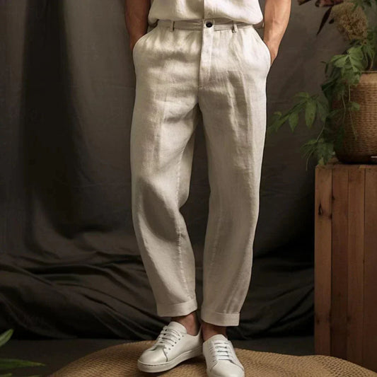 Plisseehose – Locker sitzende Leinenhose für Männer für den Sommer-Beige-S-Chaps Herrenmode