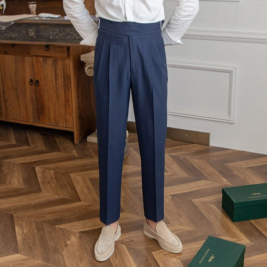 Plisseehose – Stilvolle Herrenhose mit verstellbarem Bund für formelle Anlässe-Marineblau-29-Chaps Herrenmode