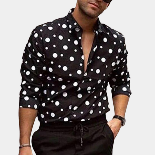 Polka Dot Hemd | Langarm | Mit Kragen | Hemden mit Knöpfen | Herrenhemd-Schwarz-M-Chaps Herrenmode