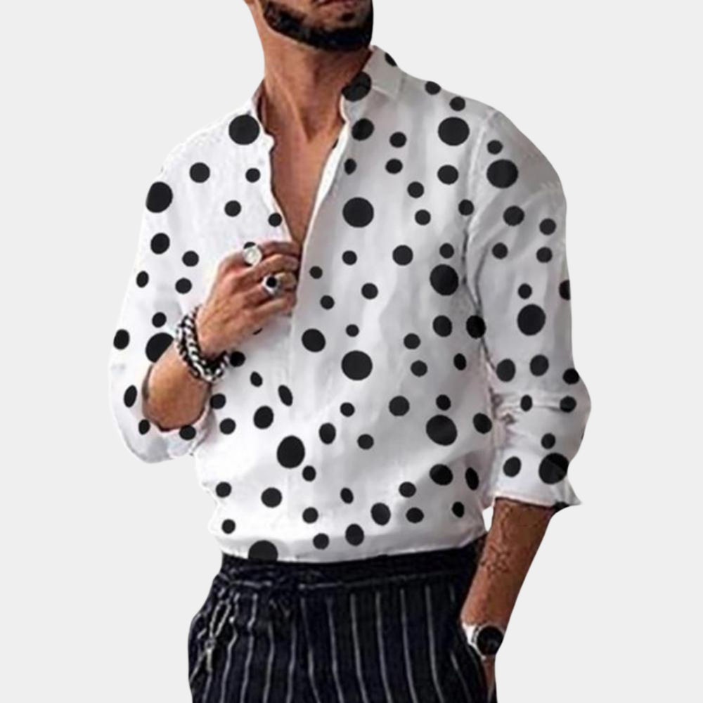 Polka Dot Hemd | Langarm | Mit Kragen | Hemden mit Knöpfen | Herrenhemd-Weiß-M-Chaps Herrenmode