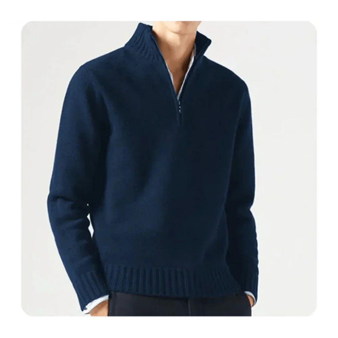 Polo Pullover - Herren Strickpullover mit viertel Reißverschluss Pullover-Blau-S-Chaps Herrenmode
