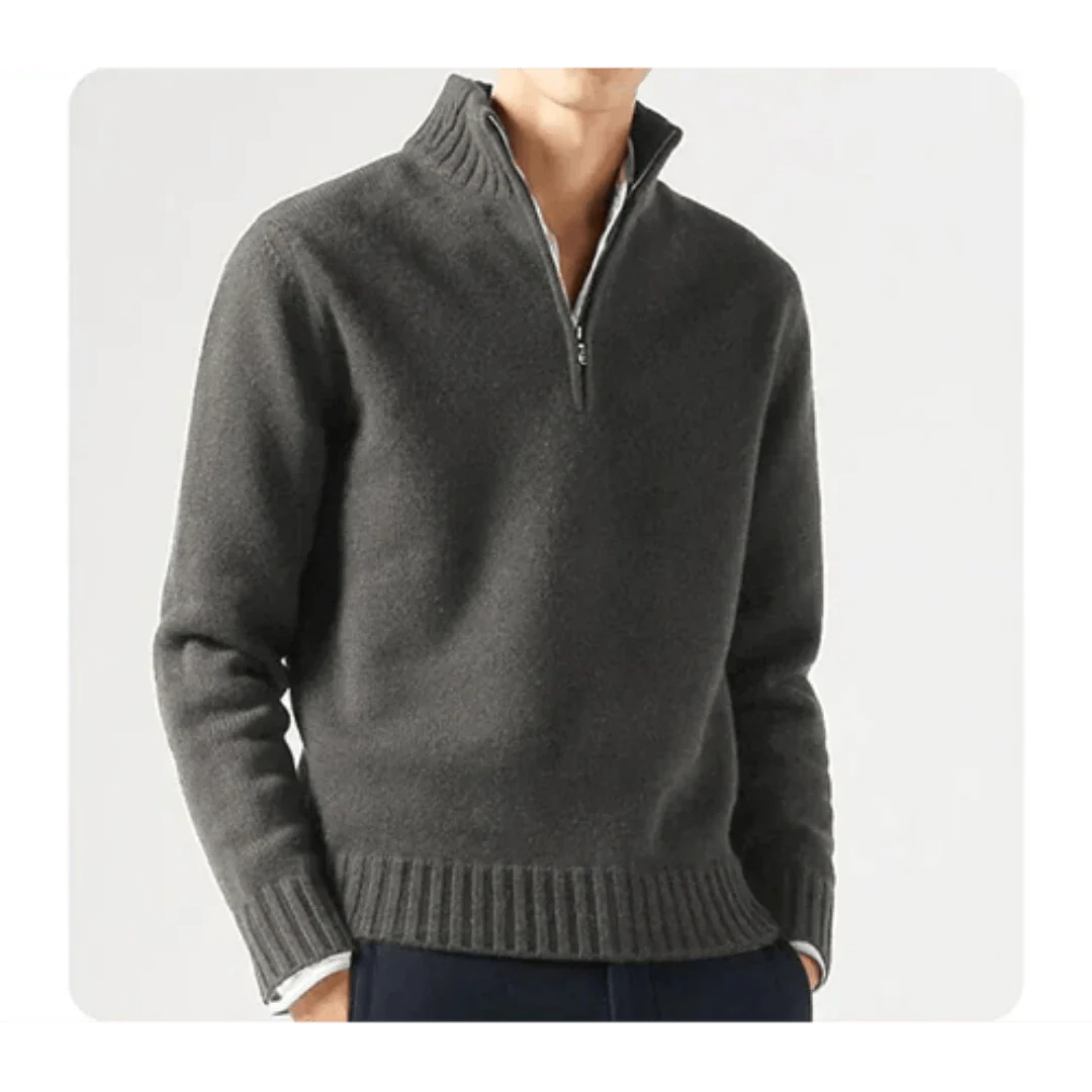 Polo Pullover - Herren Strickpullover mit viertel Reißverschluss Pullover-Grau-S-Chaps Herrenmode