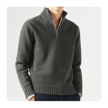 Polo Pullover - Herren Strickpullover mit viertel Reißverschluss Pullover-Grau-S-Chaps Herrenmode