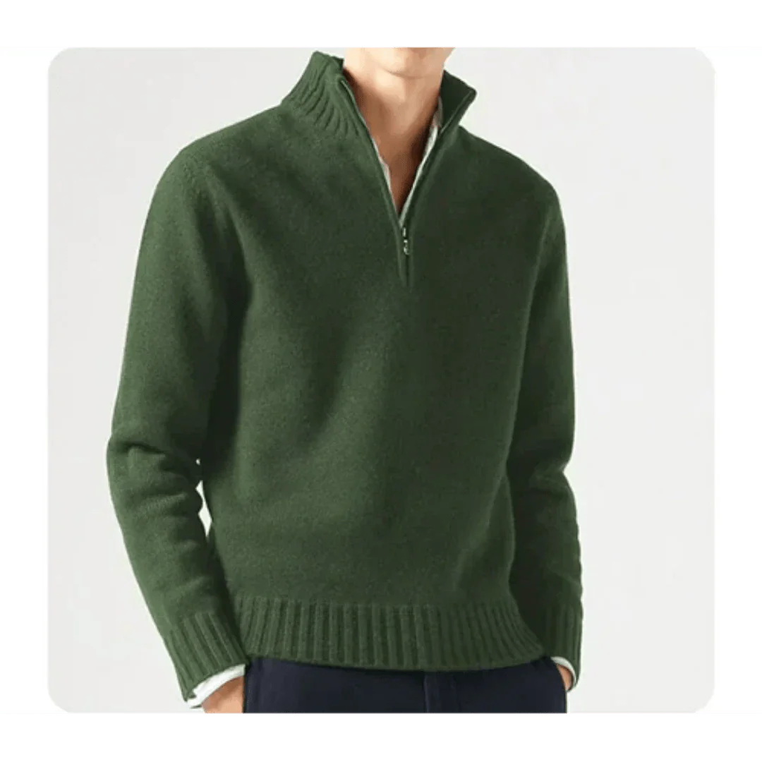 Polo Pullover - Herren Strickpullover mit viertel Reißverschluss Pullover-Grün-S-Chaps Herrenmode