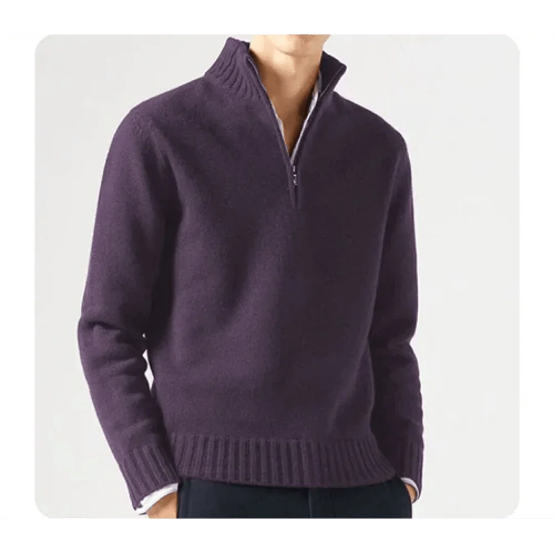 Polo Pullover - Herren Strickpullover mit viertel Reißverschluss Pullover-Lila-S-Chaps Herrenmode