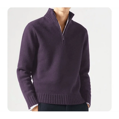 Polo Pullover - Herren Strickpullover mit viertel Reißverschluss Pullover-Lila-S-Chaps Herrenmode