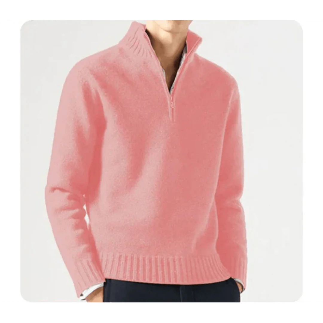 Polo Pullover - Herren Strickpullover mit viertel Reißverschluss Pullover-Rosa-S-Chaps Herrenmode
