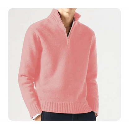 Polo Pullover - Herren Strickpullover mit viertel Reißverschluss Pullover-Rosa-S-Chaps Herrenmode