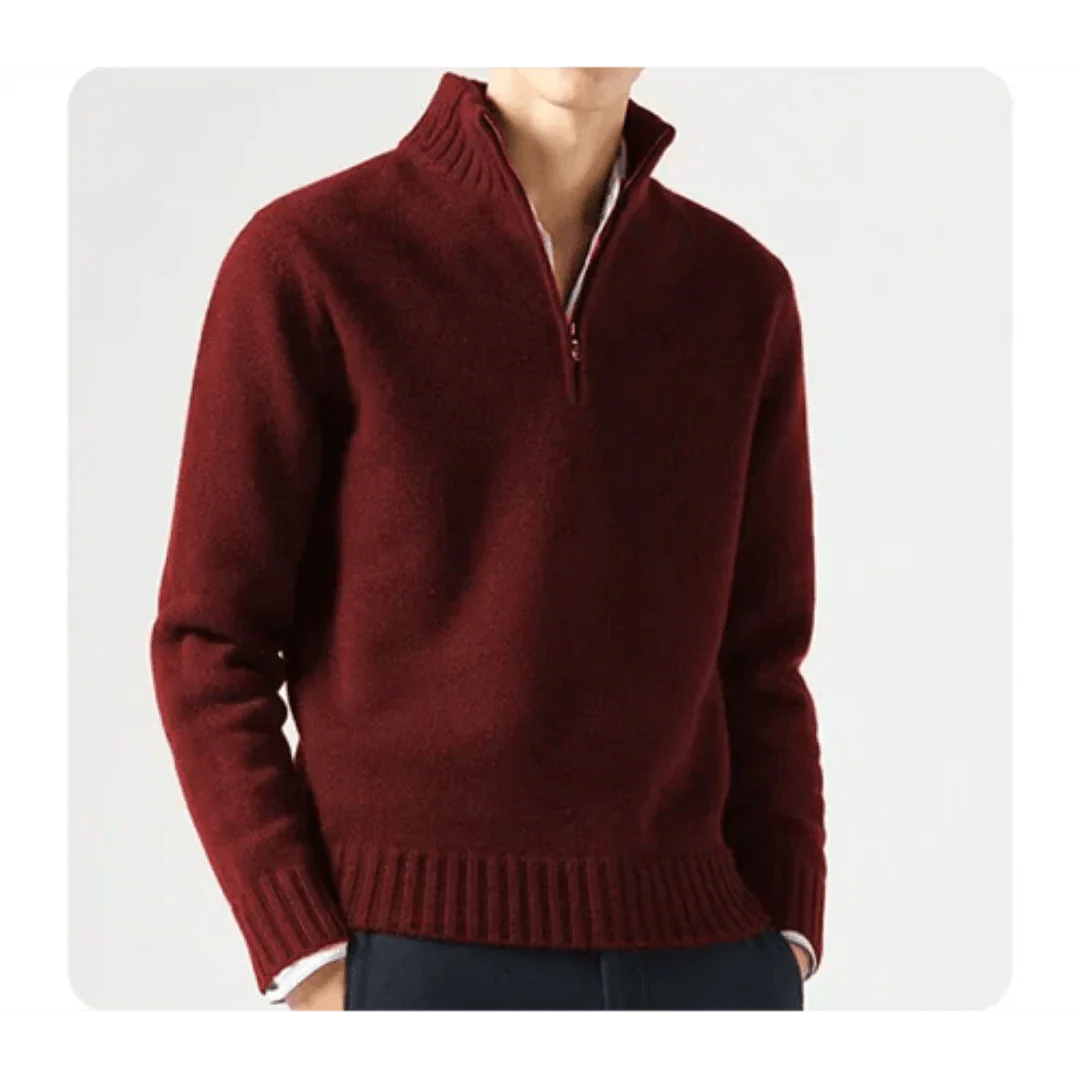 Polo Pullover - Herren Strickpullover mit viertel Reißverschluss Pullover-Rot-S-Chaps Herrenmode