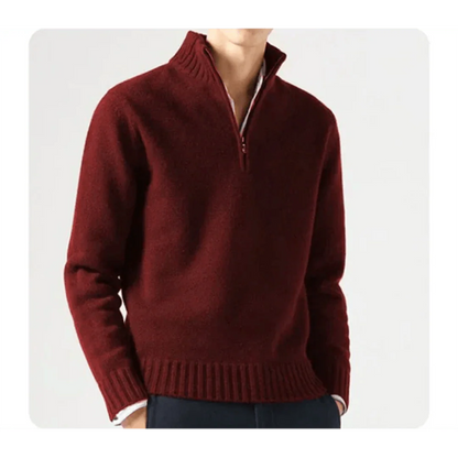 Polo Pullover - Herren Strickpullover mit viertel Reißverschluss Pullover-Rot-S-Chaps Herrenmode