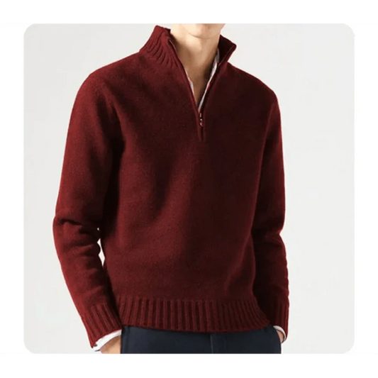 Polo Pullover - Herren Strickpullover mit viertel Reißverschluss Pullover-Rot-S-Chaps Herrenmode