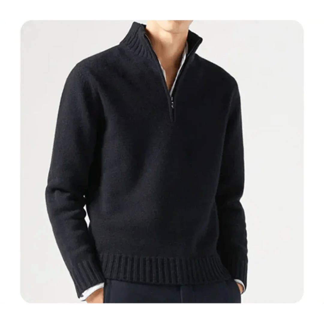 Polo Pullover - Herren Strickpullover mit viertel Reißverschluss Pullover-Schwarz-S-Chaps Herrenmode