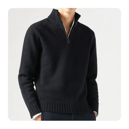 Polo Pullover - Herren Strickpullover mit viertel Reißverschluss Pullover-Schwarz-S-Chaps Herrenmode