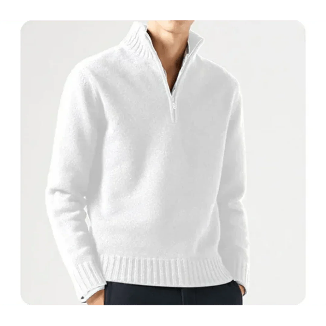 Polo Pullover - Herren Strickpullover mit viertel Reißverschluss Pullover-Weiß-S-Chaps Herrenmode
