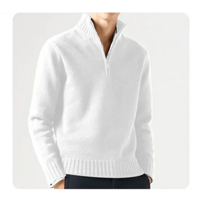 Polo Pullover - Herren Strickpullover mit viertel Reißverschluss Pullover-Weiß-S-Chaps Herrenmode