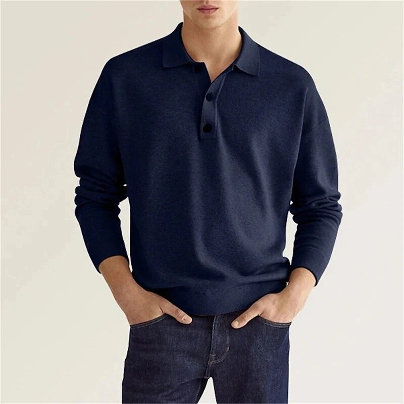 Polo Pullover - Langarm - Regular Fit - Kragenpullover - Herrenbekleidung-Blau-S-Chaps Herrenmode