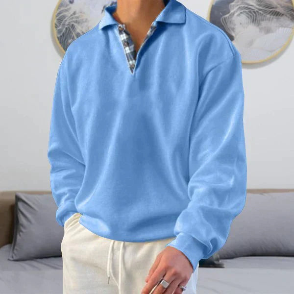 Polo-Pullover | Lockere Passform | Mit Kragen | Polo-Sweatshirt | Herrenbekleidung-Blau-M-Chaps Herrenmode