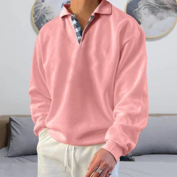 Polo-Pullover | Lockere Passform | Mit Kragen | Polo-Sweatshirt | Herrenbekleidung-Rosa-M-Chaps Herrenmode