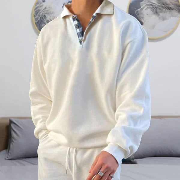 Polo-Pullover | Lockere Passform | Mit Kragen | Polo-Sweatshirt | Herrenbekleidung-Weiß-M-Chaps Herrenmode