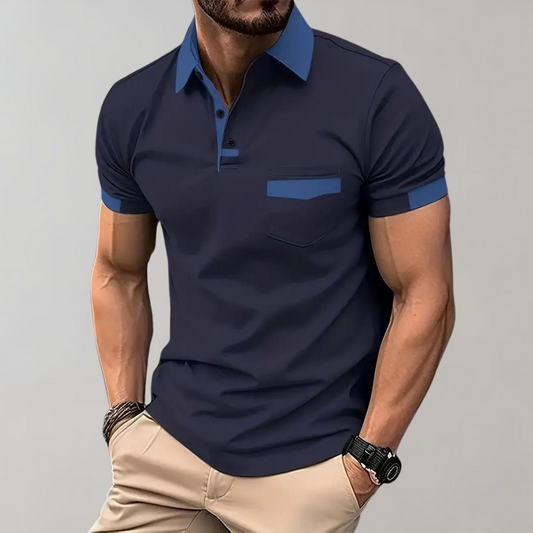 Polo-Shirt | Kurzarm | Knopfleiste | Kragen-T-Shirt | Herrenhemden-Marineblau-S-Chaps Herrenmode
