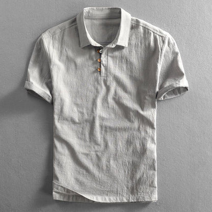 Polo-Shirt – Kurzarm – Mit Kragen – Leinen-Polohemd – Herrenbekleidung-Grau-XS-Chaps Herrenmode