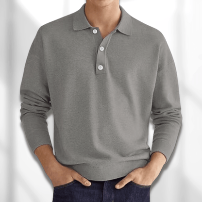 Polo-Sweatshirt – Halbe Knopfleiste – Langärmlig – Pullover – Herrenbekleidung-Grau-S-Chaps Herrenmode