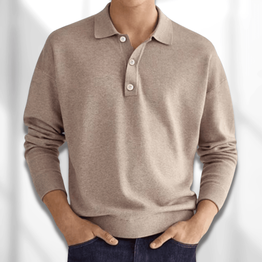 Polo-Sweatshirt – Halbe Knopfleiste – Langärmlig – Pullover – Herrenbekleidung-Khaki-S-Chaps Herrenmode