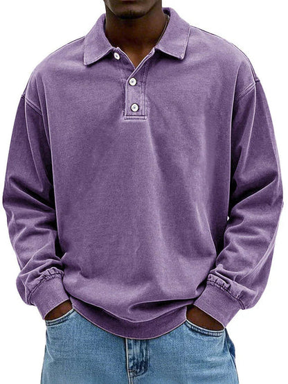 Polo Sweatshirt - Kragen - Gewaschen - Oversized Pullover - Herrenbekleidung-Lila-S-Chaps Herrenmode