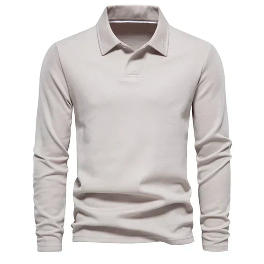 Polo-Sweatshirt | Umlegekragen | Normale Passform | Langarm-Poloshirts | Herrenbekleidung-Beige-S-Chaps Herrenmode