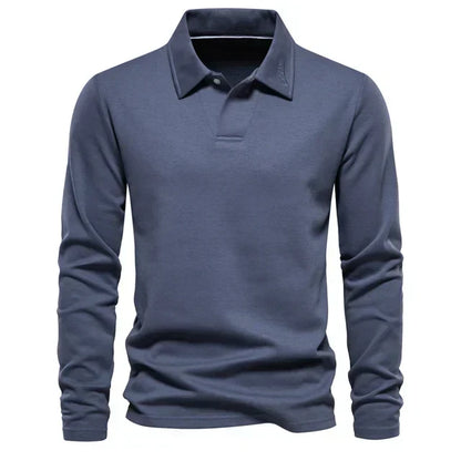 Polo-Sweatshirt | Umlegekragen | Normale Passform | Langarm-Poloshirts | Herrenbekleidung-Blau-S-Chaps Herrenmode