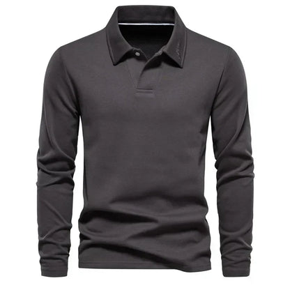 Polo-Sweatshirt | Umlegekragen | Normale Passform | Langarm-Poloshirts | Herrenbekleidung-Grau-S-Chaps Herrenmode