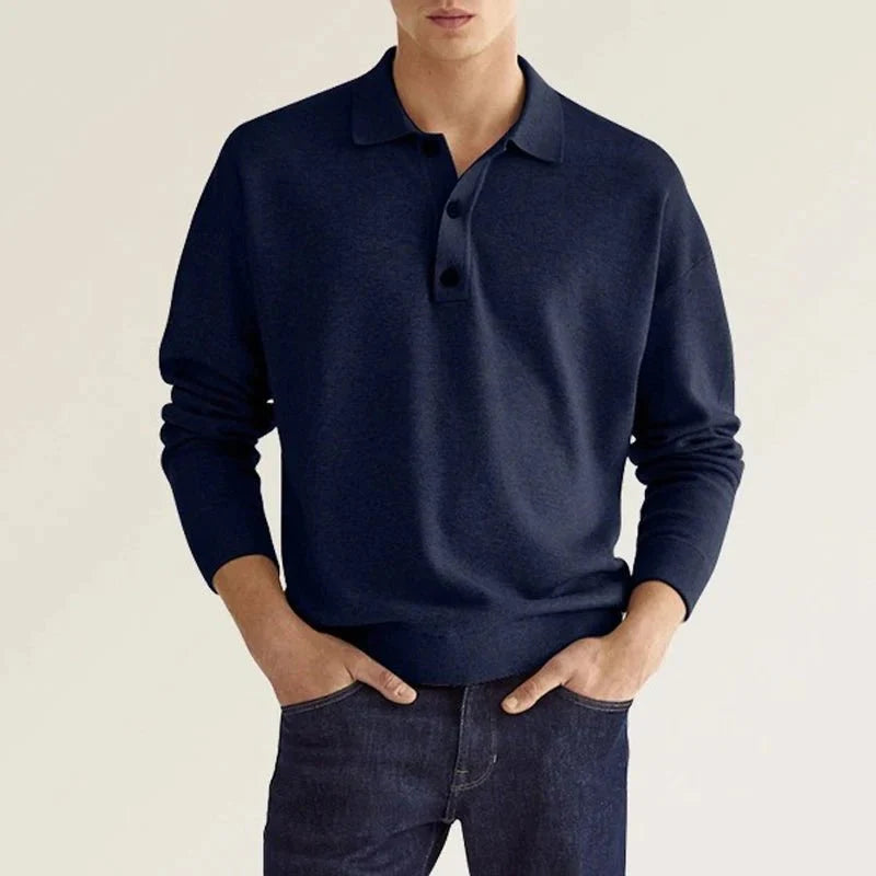Polo-Sweatshirt – mit Kragen – lange Ärmel – Polo-Pullover – Herrenbekleidung-Dunkelblau-S-Chaps Herrenmode