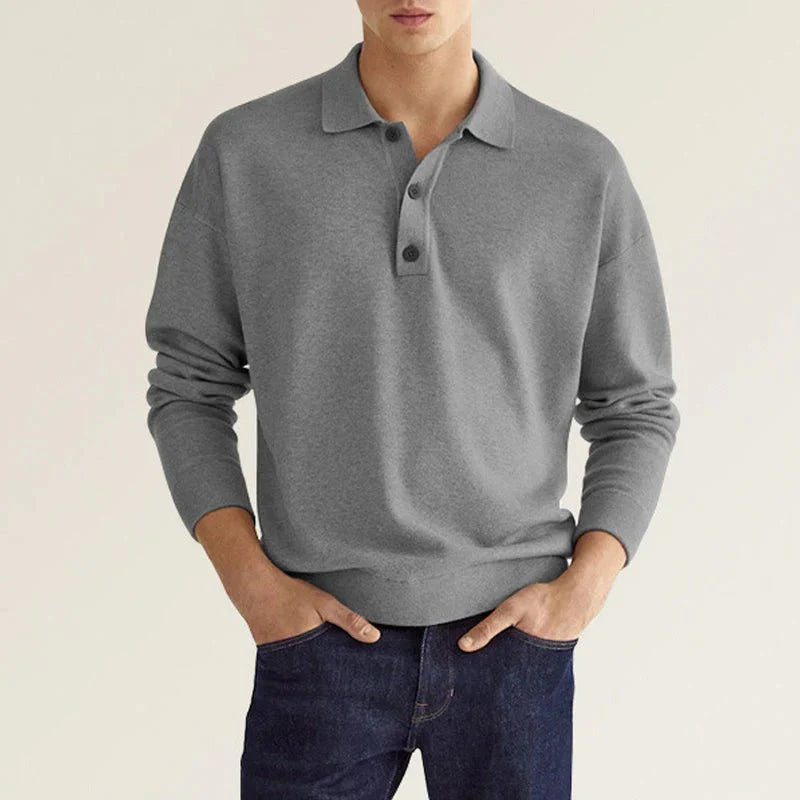 Polo-Sweatshirt – mit Kragen – lange Ärmel – Polo-Pullover – Herrenbekleidung-Grau-S-Chaps Herrenmode