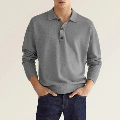 Polo-Sweatshirt – mit Kragen – lange Ärmel – Polo-Pullover – Herrenbekleidung-Grau-S-Chaps Herrenmode