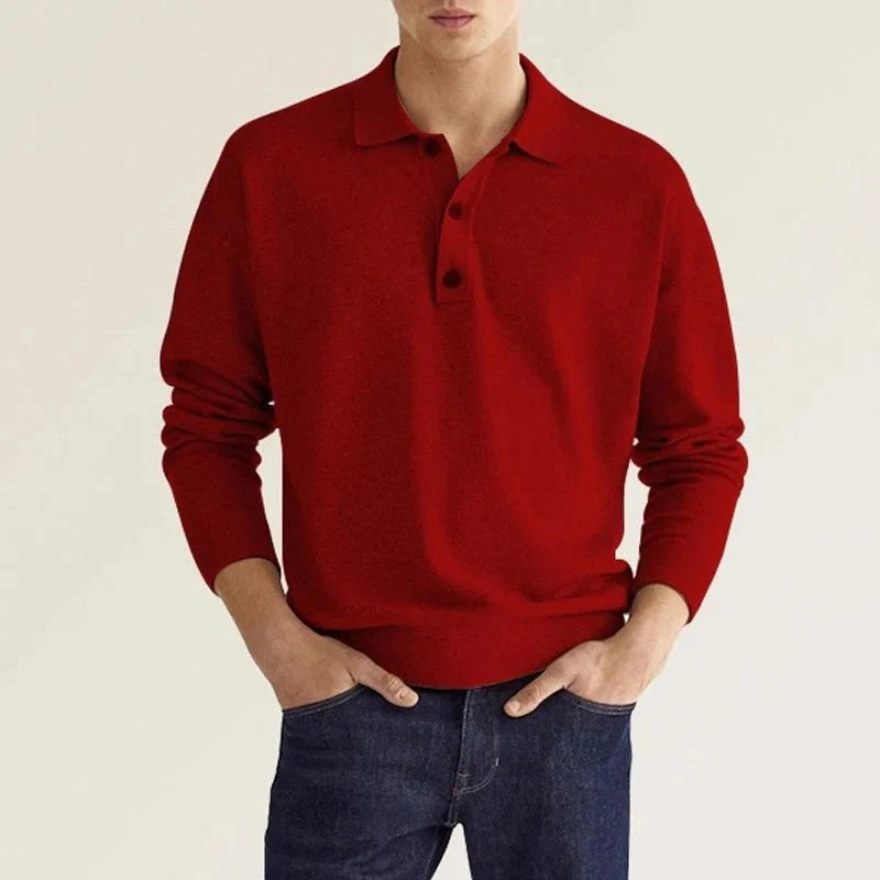 Polo-Sweatshirt – mit Kragen – lange Ärmel – Polo-Pullover – Herrenbekleidung-Rot-S-Chaps Herrenmode