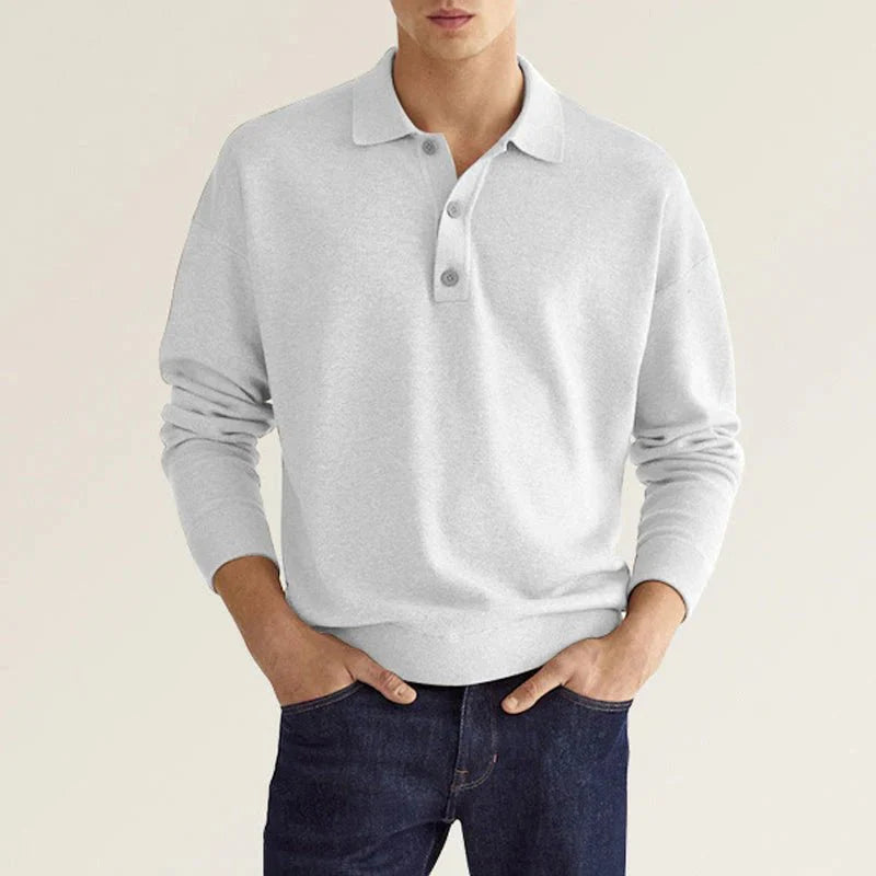 Polo-Sweatshirt – mit Kragen – lange Ärmel – Polo-Pullover – Herrenbekleidung-Weiß-S-Chaps Herrenmode