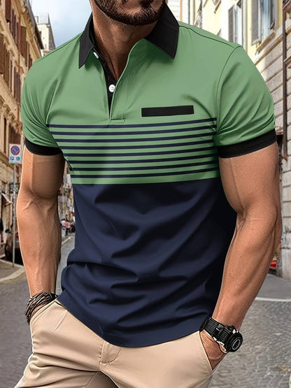 Polo T-Shirt | Gestreift | Kurzarm | Poloshirts | Herrenhemden-Armeegrün-XS-Chaps Herrenmode